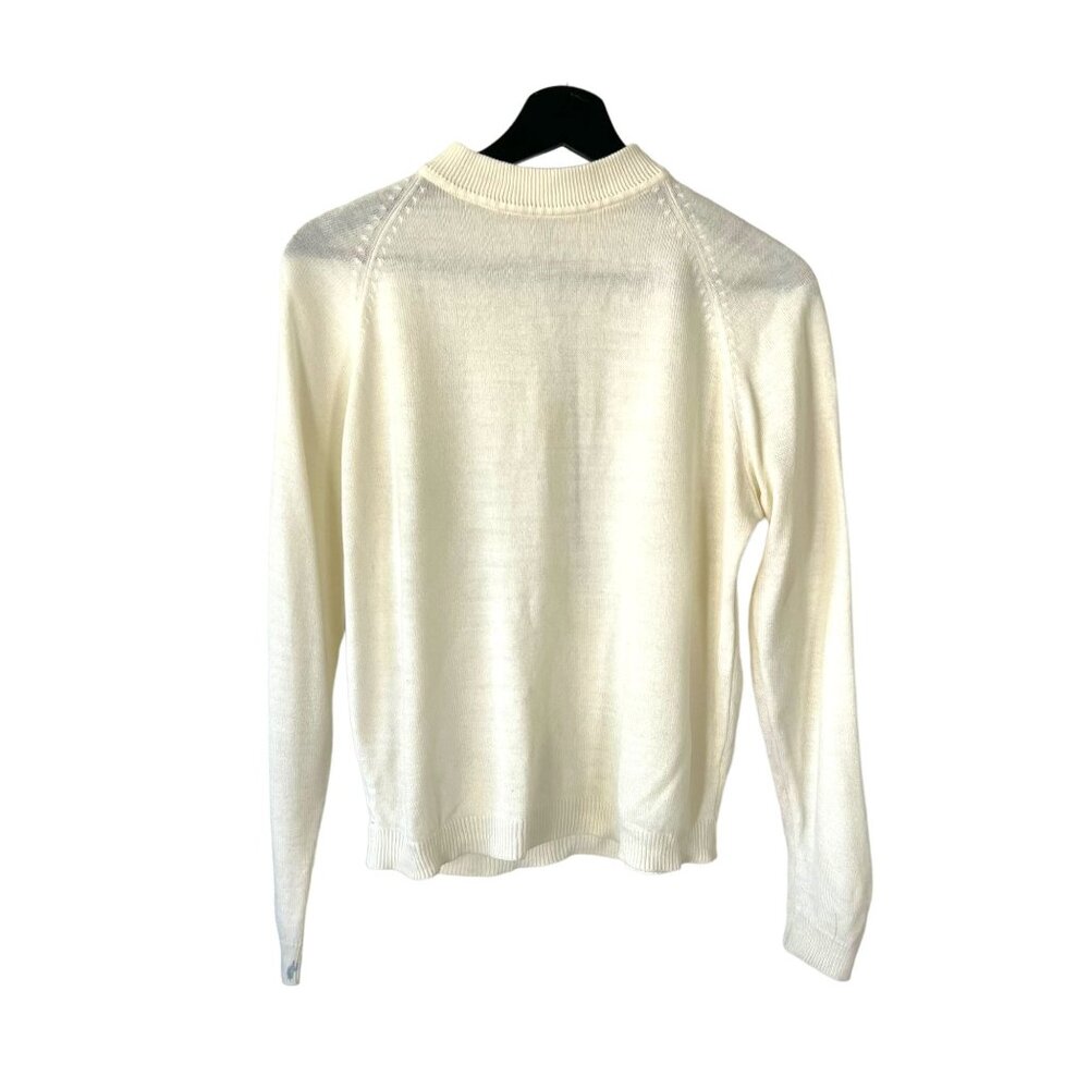 Vintage 60s Cream Knit High Neck Long Sleeve Top Medium - Picture 1 of 7